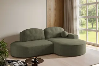 Ecksofa Schlafsofa Sofa GIRONA Stoff Arena Dunkelgrün Ottomane Rechts
