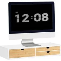 SoBuy Monitor-Halterung BBF11, (Monitor Bildschirm Ständer Bildschirmerhöher Monitorständer Weiß-Natur)
