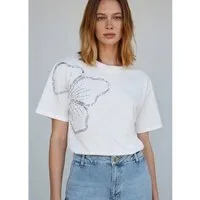 MORE&MORE Kurzarmshirt edles Kurzarmshirt, Pailletten-Blume