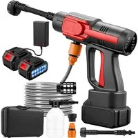CkeyiN Akku-Hochdruckreiniger Akku-Hochdruckreiniger 70Bar 420L/h mit 6-in-1 Düse 2 Akku 21V, Druck max: 70 bar, LCD-Display,10 Stufen einstellbar,Touchtasten, für Auto,Terrasse,Rasen