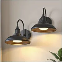 LOHAS-LED Wandleuchte Traditionelle Innenwandleuchte Mattschwarz, 2er Set, LED wechselbar, RGBCW / 5CCT + RGB (warmweiß bis kaltweiß + 7 RGB-Farben), E26 wiederaufladbar mit Fernbedienung, Dimmung & Timer