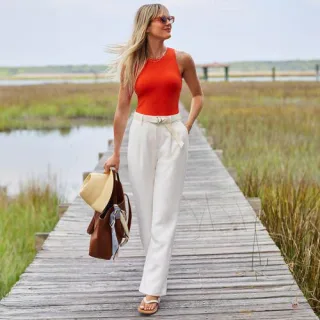 Bundfalten-Hose aus Crêpe mit weitem Bein, Damen,  Weiß, Polyester-Mischung, by Lands' End