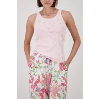 Monari Tanktop Top Handarbeit Regular fit mit Blumenstickerei