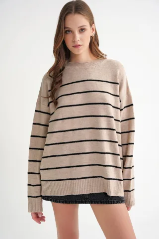 Gestreifter Crew Neck Relaxed Strickpullover