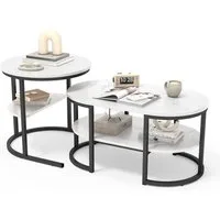 FUROKOY Couchtisch Beistelltisch Sofatisch wohnzimmertisch kaffeetisch 2er set (Runder Tisch Oval), Modern design Couchtisch mit Schwarz beinen,Marmoroptik, Eiche