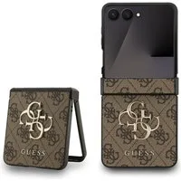 Guess Handyhülle Galaxy Z Flip7 Muster Kunstleder braun Big Logo goldfarben 6,9 Zoll, Kantenschutz