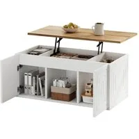 Merax Couchtisch höhenverstellbar Sofatisch Beistelltisch mit Liftfunktion (1-St), Wohnzimmertisch mit Stauraum & 2 Schranktüren, Holzoptik,95x46x45–59cm
