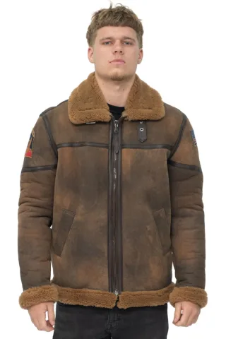 Herren-Flugjacke aus antikem B3-Schaffell-Alameda