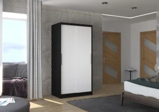 Schiebetürenschrank Schrank Nr.115 in Schwarz- Weiß matt 100x200x58 cm