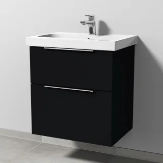 Sanipa 3way Waschtischunterbau zu Geberit iCon Light Waschtisch mit 2 Auszügen, Schwarz-Matt UF57108