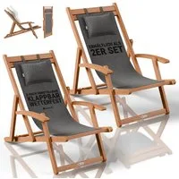 Juskys Gartenliege Tavira, 2er Set, 2 St., Verstellbare Lehne, Klappbar, Abnehmbares Kopfkissen