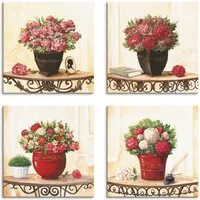 Artland Leinwandbild Hortensien Nelken Rosen Pfingstrosen, Blumen (4 St), 4er Set, verschiedene Größen