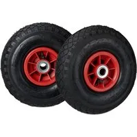 relaxdays Sackkarren-Rad 2er Set Sackkarrenrad 3.00-4 luftbereift, Schwarz-Rot