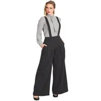 Banned Marlene-Hose Palazzo Diamond Schwarz Vintage Trouser abnehmbare Hosenträger