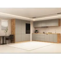 ROYAL24_MARKT Küchenzeile - KL16-M320 - Nexa Grau / Beige / Woodline Matt, (Komplett Set), Top Materialien - Zeitloser Stil - Beste Verarbeitung