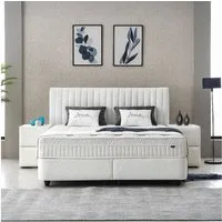 abc bedding Boxspringbett Komfortbett LAURA in stillvollem creme Stoffdesign (Bett mit Topper, inkl. Matratze und Topper), Voll-orthopädisches Schlafsystem inklusive Bettkasten