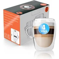 BigDean Latte-Macchiato-Glas 4 Stück doppelwandige Latte Macchiato Gläser mit Henkel 300 ml, 4-tlg., Glas, Borosilikat Glas, Spülmaschinenfest, Lebensmittelecht