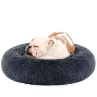 FEANDREA Hundebett, Donut Kissen, waschbar, herausnehmbar, langer Plüsch, L-XXXL schiefergrau XL