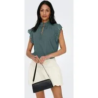 ONLY Spitzenbluse ONLLANDAU DOBBY FRILL V-NECK TOP WVN Kunstfaser