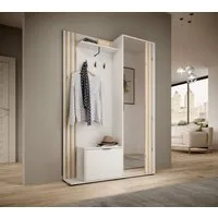 MOEBLO Kompaktgarderobe JOHN (Dielenschrank Wandschrank Regal Diele & Flur Kleiderschrank Schuhschrank, mit Spiegel Flurgarderobe Schrank Kompaktgarderobe), (BxHxT): 135x197x34cm