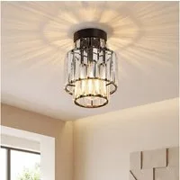 Nettlife Deckenleuchte Kristall Moderne schwarz Deckenlampe im Vintage-Stil Kronleuchter E27, ohne Leuchtmittel, für Wohnzimmer Schlafzimmer Küche Flur