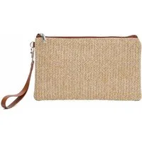 ITALYSHOP24 Schultertasche Damen Tasche Strohtasche Strand Geldbörse Handtasche Clutch Smartphone, Boho Sommer Geflecht Armband Freizeit Urlaub Häkeltasche Mini Bag