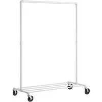 SONGMICS Kleiderständer Kleiderstange, für Schlafzimmer, Waschküche, 100 x 49 x 163 cm, mit Rollen, bis 90 kg belastbar, 1 Kleiderstange und Ablage, weiß