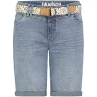 SUBLEVEL Jeansshorts mit Flechtgürtel und umgeschlagenem Saum für Damen Baumwolle Regulär geschnitten Fit unifarben elastisch