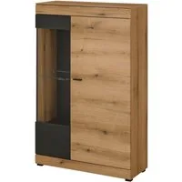Home affaire Vitrine Soleto, Vitrinenschrank in Evoke Eiche, moderne Glasvitrine ausreichend Stauraum, schwarze Griffe aus Metall, zeitlos