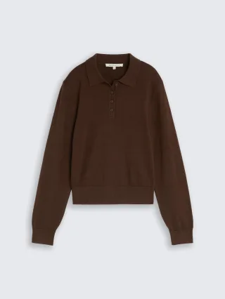 Denim Tom Tailor - Strickpullover mit Polokragen cool dark brown - Gr. - XS