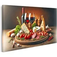 islandburner Leinwandbild für die Küche kulinarisches Stillleben Mit Wein Und Käse