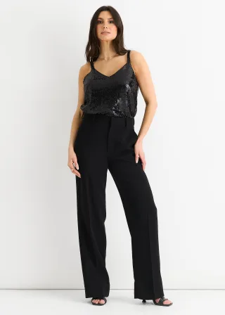 Schwarzes Pailletten-V-Ausschnitt-Cami-Top