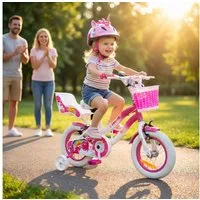 Actionbikes Motors Kinderfahrrad Mädchen Kinder Fahrrad Unicorn inkl. Puppensitz & Fahrradkorb, 1 Gang, ohne Schaltung, (Einhorn-Design, 12 Zoll, ab 95 cm Körpergröße, max. Zuladung 35 kg, Stützräder, Klingel, Reflektoren, Antirutschgriffe, Lenkersch
