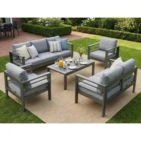 MeXo Gartenlounge-Set Gartenmöbel Set Aluminium, (12cm Deluxe Relax-Sitzkissen, 5-tlg., Belastbarkeit pro Sitzplatz 140kg), Lounge Gartenmöbelset xxl, pflegeleichte Polywood-Tischplatte
