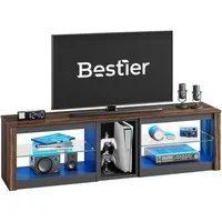 Bestier Lowboard TV-Schrank, Fernsehschrank mit RGB-LED, 160cm TV-Board (Gaming-TV-Konsolen mit Glasregalen), für Wohnzimmer 70“ TV, PS5