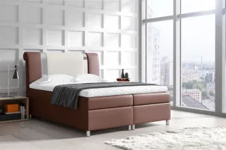 Boxspringbett Schlafzimmerbett NATHAN 120x200cm Kunstleder Braun-Creme