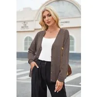 Arach&Cloz Strickjacke Damen Cardigan Strickmantel V-Ausschnitt Langarm mit Knöpfen für Frühling Herbst