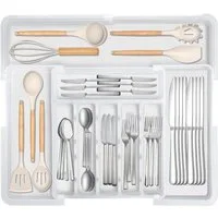 OSTWOLKE Besteckeinsatz Erweiterbarer Besteckkasten für Schubladen für Löffel/Gabeln/Messer