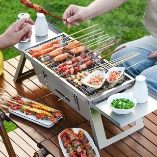 IPRee Portable Stainless Steel Folding Charcoal Grill Barbecue Small BBQ Grill Lightweight Grill with Carry Bag for Outd