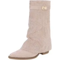 Ital-Design Eleganter perforierter Boot mit Riegelverschluss für Damen Westernstiefel (91261311) Blockabsatz Stiefel in Beige