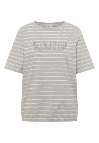CECIL - T-Shirt mit Schmuckstein Wording milky grey melange - Gr. - M