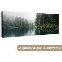 OneMillionCanvasses® Leinwandbild Panorama Berge - See - Wald, Fotodruck (1 St), Wandbild, Deko Schlafzimmer Wohnzimmer Flur 60x20 cm