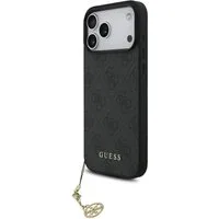 Guess Handyhülle iPhone 17 Pro Max MagSafe Kunstleder grau mit Kette goldfarbig 6,9 Zoll, Kantenschutz