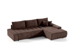 Ecksofa Sofa mit Schlaffunktion VOGAR Stoff Aston Braun Ottomane Rechts