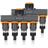 Brandson 4-Wege Verteiler 4-fach Schlauchverteiler, Gartenschlauch Wasserverteiler, 3/4 1/2 Zoll, (Spar-Set, 2-tlg., 2er Set), Schmaler Wasserhahn Schlauch Verteiler Regulierbar, Gartenbewässerung