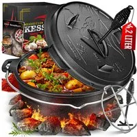 KESSER Feuertopf, Gußeisen, Dutch Oven Set BBQ Feuertopf Schmortopf, Gusseisen Topf