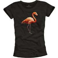MAKAYA Print-Shirt Damen Flamingo Motiv Kurzarm Top Frauen Oberteile Modisch Elegant (Schwarz, Weiß, S, M, L, XL) aus Baumwolle