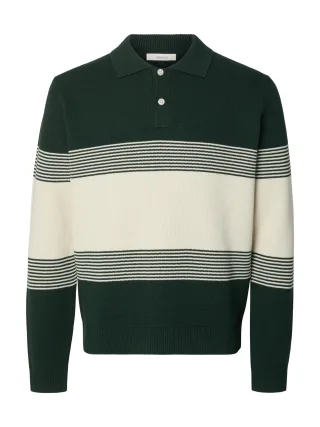 selected men - SLMDANE LS KNIT STRIPE POLO Pine Grove - Gr. - XL