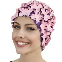 Fashy Badekappe Fashy - Badehaube Gummibadehaube Blüten Rosa Lila 3191-44 Badekappe