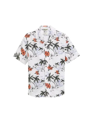 Denim Tom Tailor - Relaxed Fit Hemd mit Leinenanteil white tropical resort print - Gr. - S